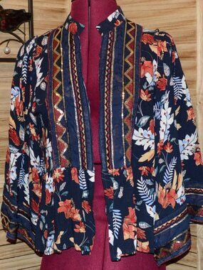 Jaase M Short Open Front Kimono Blue Floral